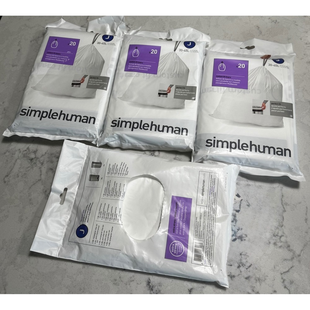 Lot of 3 simplehuman Code J Trash Bags 20-Count Packs + 6 Extra Liners (66 Total